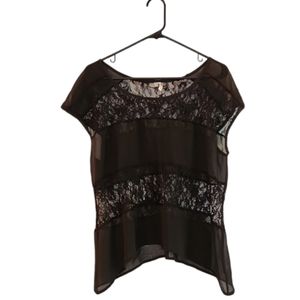 Studio Y Short Sleeve Sheer‎ Black Lace Top Size Medium